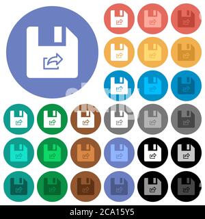 Export file multi colored flat icons on round backgrounds. Included white, light and dark icon variations for hover and active status effects, and bon Stock Vector