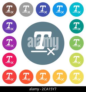 Clear text format flat white icons on round color backgrounds. 17 background color variations are included. Stock Vector