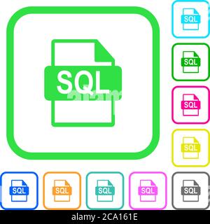 SQL file format vivid colored flat icons in curved borders on white background Stock Vector