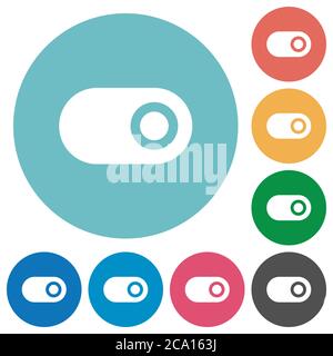 Toggle flat white icons on round color backgrounds Stock Vector