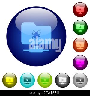 FTP bug icons on round color glass buttons Stock Vector