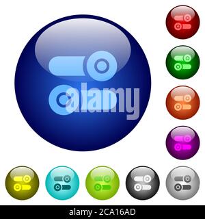 Toggle switches icons on round color glass buttons Stock Vector