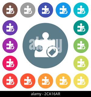 Tag plugin flat white icons on round color backgrounds. 17 background color variations are included. Stock Vector