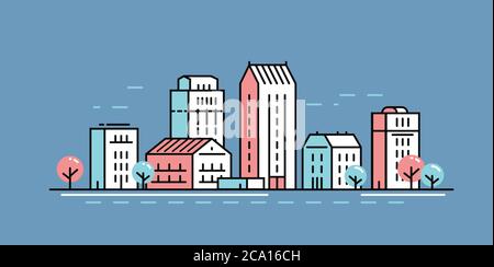 City landscape in linear style. Cityscape, building concept Stock Vector