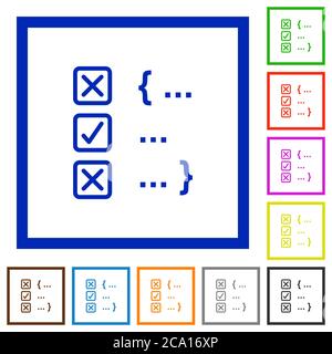 Source code checking flat color icons in square frames on white background Stock Vector