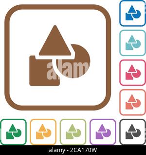 Basic geometric shapes simple icons in color rounded square frames on white background Stock Vector