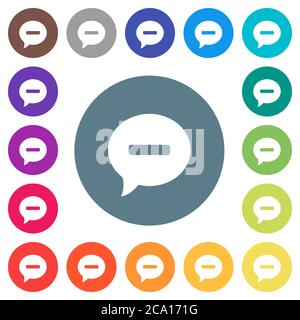 Delete comment flat white icons on round color backgrounds. 17 background color variations are included. Stock Vector