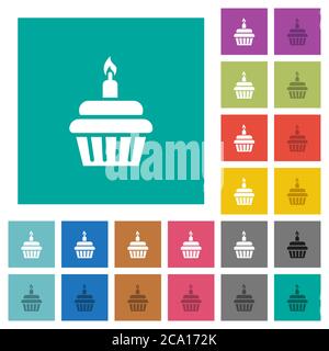 Birthday cupcake multi colored flat icons on plain square backgrounds. Included white and darker icon variations for hover or active effects. Stock Vector