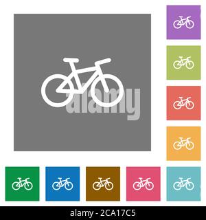 Bicycle flat icons on simple color square backgrounds Stock Vector