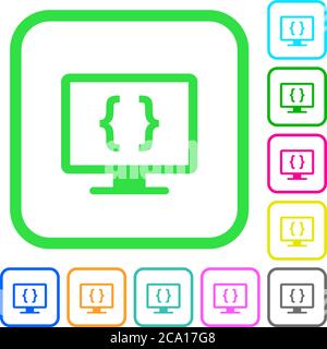 Developing application vivid colored flat icons in curved borders on white background Stock Vector