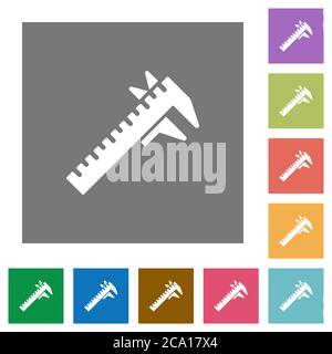 Caliper flat icons on simple color square backgrounds Stock Vector