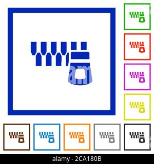 Horizontal zipper flat color icons in square frames on white background Stock Vector