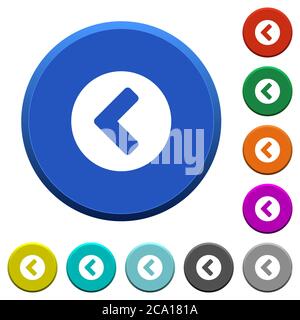 Chevron left round color beveled buttons with smooth surfaces and flat white icons Stock Vector