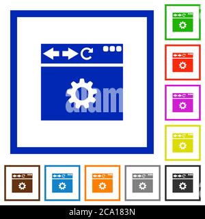 Browser settings flat color icons in square frames on white background Stock Vector