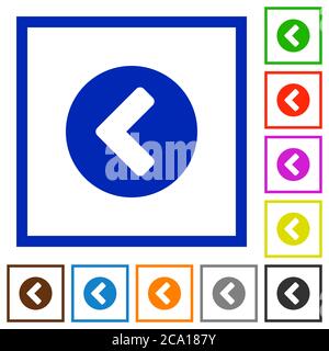 Chevron left flat color icons in square frames on white background Stock Vector