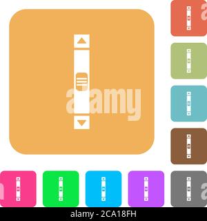 Vertical scroll bar flat icons on rounded square vivid color backgrounds. Stock Vector
