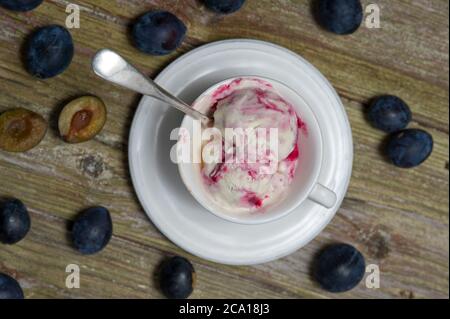 A bowl of damson ice-cream Stock Photo