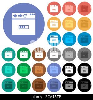Browser page loading multi colored flat icons on round backgrounds. Included white, light and dark icon variations for hover and active status effects Stock Vector