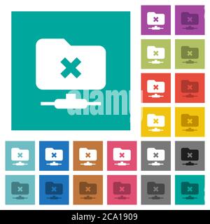 FTP cancel operation multi colored flat icons on plain square backgrounds. Included white and darker icon variations for hover or active effects. Stock Vector