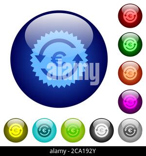 Euro pay back guarantee sticker icons on round color glass buttons Stock Vector