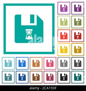 File waiting flat color icons with quadrant frames on white background Stock Vector