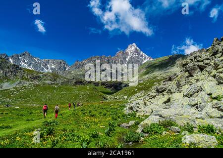 Monviso, also called King of Stone, is the most important mountain in the Cottian Alps and is a destination for hikers from all over the world Stock Photo