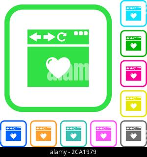Browser favorite vivid colored flat icons in curved borders on white background Stock Vector