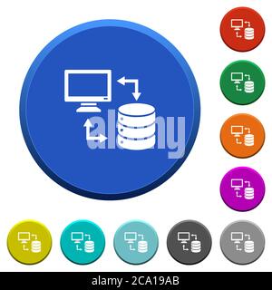Syncronize data with database round color beveled buttons with smooth surfaces and flat white icons Stock Vector