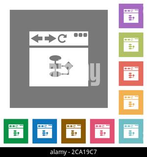 Browser flow chart flat icons on simple color square backgrounds Stock Vector