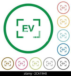 Camera exposure value setting flat color icons in round outlines on white background Stock Vector