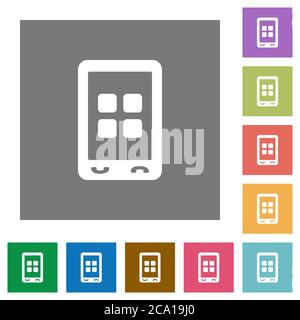 Mobile applications flat icons on simple color square backgrounds Stock Vector
