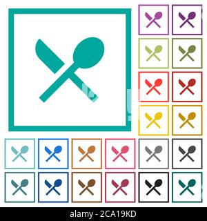 Dining flat color icons with quadrant frames on white background Stock Vector