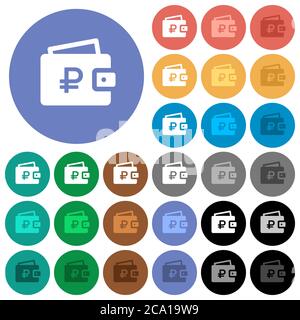 Ruble wallet multi colored flat icons on round backgrounds. Included white, light and dark icon variations for hover and active status effects, and bo Stock Vector
