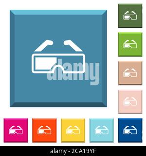 Retro 3d glasses white icons on edged square buttons in various trendy colors Stock Vector
