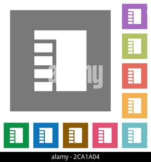 Vertical tabbed layout active flat icons on simple color square backgrounds Stock Vector