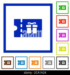 Gift discount coupon flat color icons in square frames on white background Stock Vector