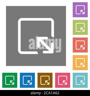 Resize object flat icons on simple color square backgrounds Stock Vector