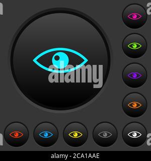 Eye dark push buttons with vivid color icons on dark grey background Stock Vector