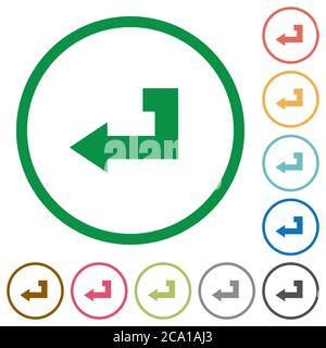 Return key flat color icons in round outlines on white background Stock Vector