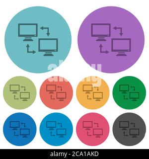 Data syncronization darker flat icons on color round background Stock Vector