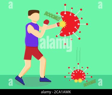 Illustration vector design of a fighter vs virus, defending himself from virus attack Stock Vector