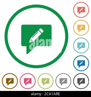 writing comment flat color icons in round outlines on white background Stock Vector