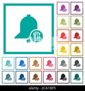 Delete reminder flat color icons with quadrant frames on white background Stock Vector