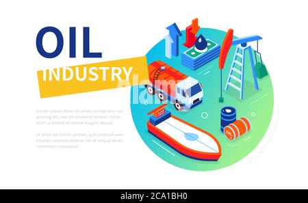 Oil industry - modern colorful isometric web banner Stock Vector