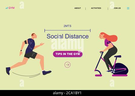People Doing Sports Activity with Smart Gadgets. run, Gym, Running Sprinter Distance, Technologies in Sport Cartoon web page Stock Vector
