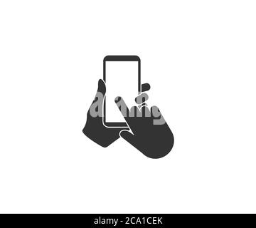 Hand touch smartphone icon in flat style. Phone finger vector ...