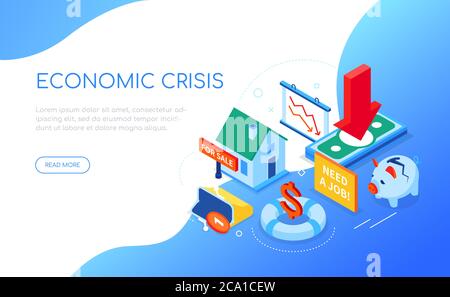 Economic crisis - modern colorful isometric web banner Stock Vector