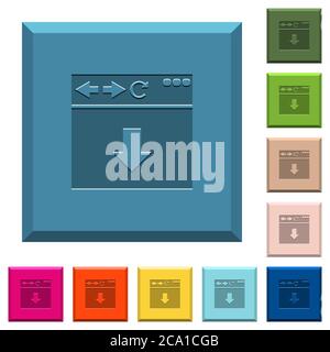 Browser scroll down engraved icons on edged square buttons in various trendy colors Stock Vector