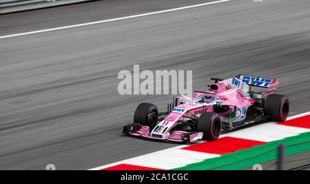 Sergio Pérez Driving his Force India VJM11 During Qualifying for the 2018 Austrian Grand Prix at the Red Bull Ring, Stock Photo