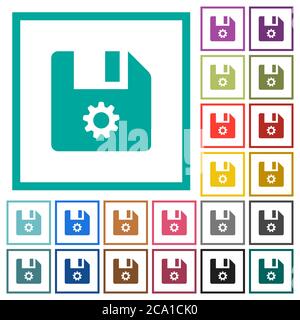 File settings flat color icons with quadrant frames on white background Stock Vector